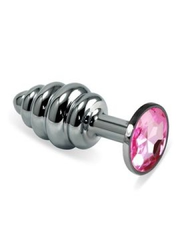 Анальная пробка butt plug silver ребристая розовый 8 см