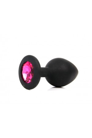 Анальная втулка черная с кристаллом medium розовый 8 см