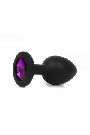 Анальная втулка черная с кристаллом medium фиолетовый 8 см