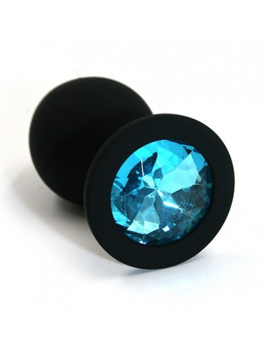 Анальная втулка черная с кристаллом medium голубой 8 см
