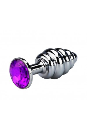 Анальная пробка butt plug silver ребристая фиолетовый 8 см
