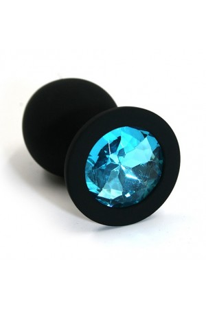 Анальная втулка черная с кристаллом large голубой 9,5 см