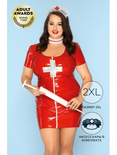 Костюм медсестры candy girl eliza: платье, чокер, головной убор, стринги красный 2xl