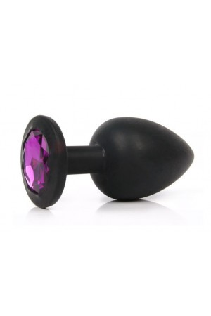 Анальная втулка черная с кристаллом large фиолетовый 9,5 см