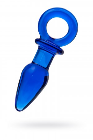 Анальная втулка с кольцом стекло синяя 7 см