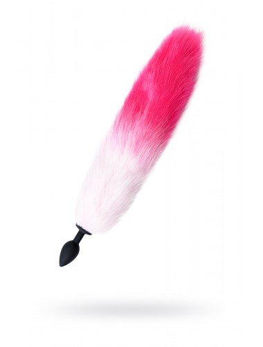 Анальная втулка с бело-розовым хвостом small черная 7 см