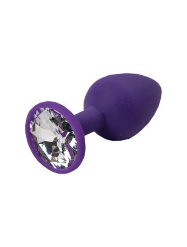 Анальная втулка фиолетовая с кристаллом medium прозрачный 8 см