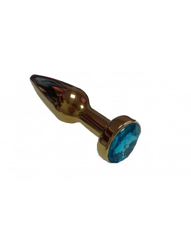 Анальная втулка с кристаллом gold plug blue 10,5 см