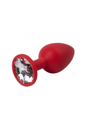 Анальная втулка красная с кристаллом medium прозрачный 8 см