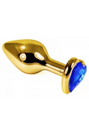 Анальная втулка с кристаллом сердце small gold синий 7 см