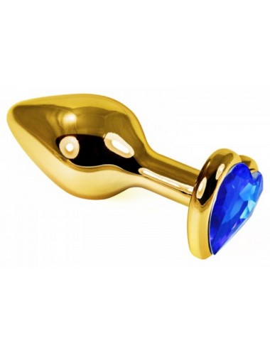 Анальная втулка с кристаллом сердце small gold синий 7 см