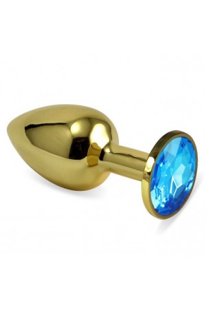 Анальная втулка с кристаллом small gold голубой 7 см