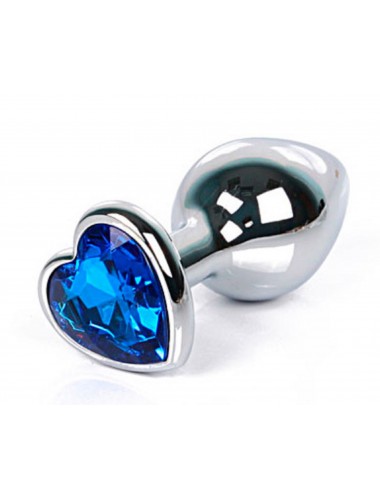 Анальная втулка с кристаллом сердце small синий 7 см