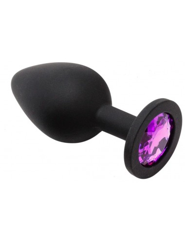 Анальная втулка черная с кристаллом small фиолетовый 7 см