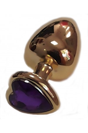 Анальная втулка с кристаллом сердце large gold фиолетовый 9,5 см