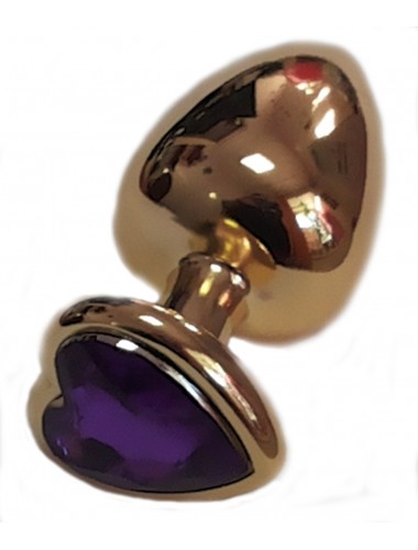 Анальная втулка с кристаллом сердце large gold фиолетовый 9,5 см