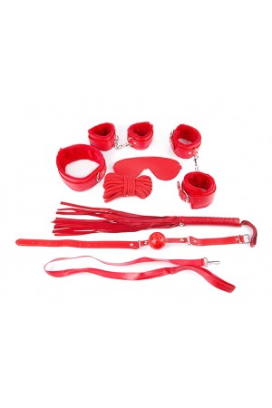 Набор: наручники, оковы, маска, кляп, плеть, ошейник с поводком, верёвка