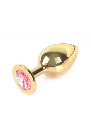 Анальная втулка с кристаллом medium gold светло-розовый 8 см